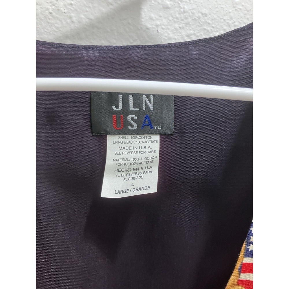 Vintage JLN USA Patriotic Teddy Bear Flag Print Vest Large Made in USA - Picture 8 of 10